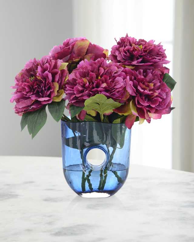 Raspberry Hase 15" Faux Floral Arrangement in Glass Container
